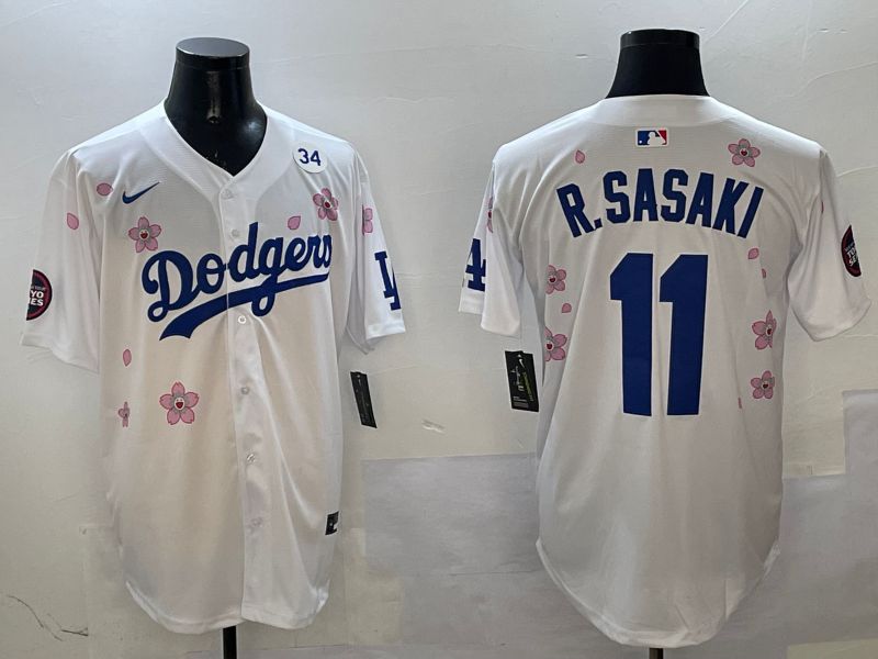 Men Los Angeles Dodgers #11 R.Sasaki White Sakura Edition 2025 Nike MLB Jersey style 5